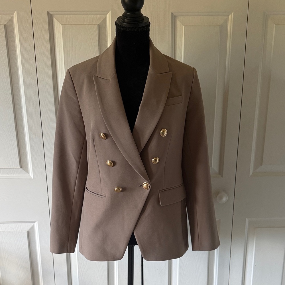 Express Classic Double-Breasted Blazer in taupe